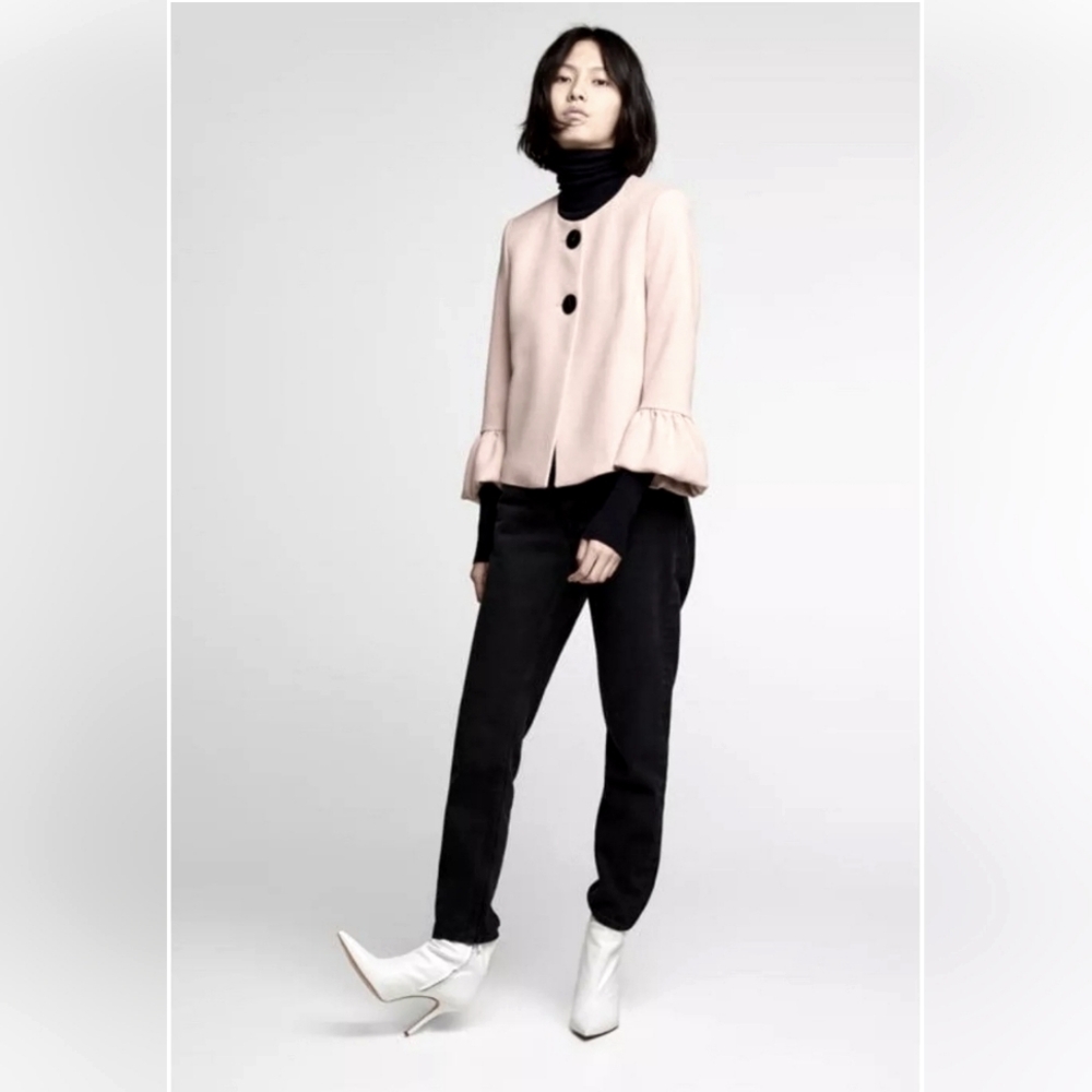 Zara Blush 2 button ruffled sleeve blazer